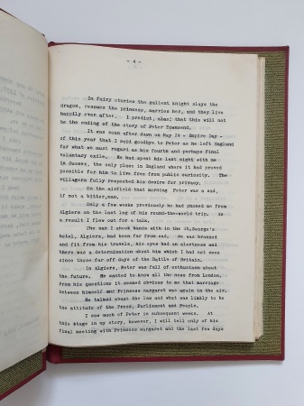 A typed manuscript titled 'Princess Margaret and Peter Townsend'